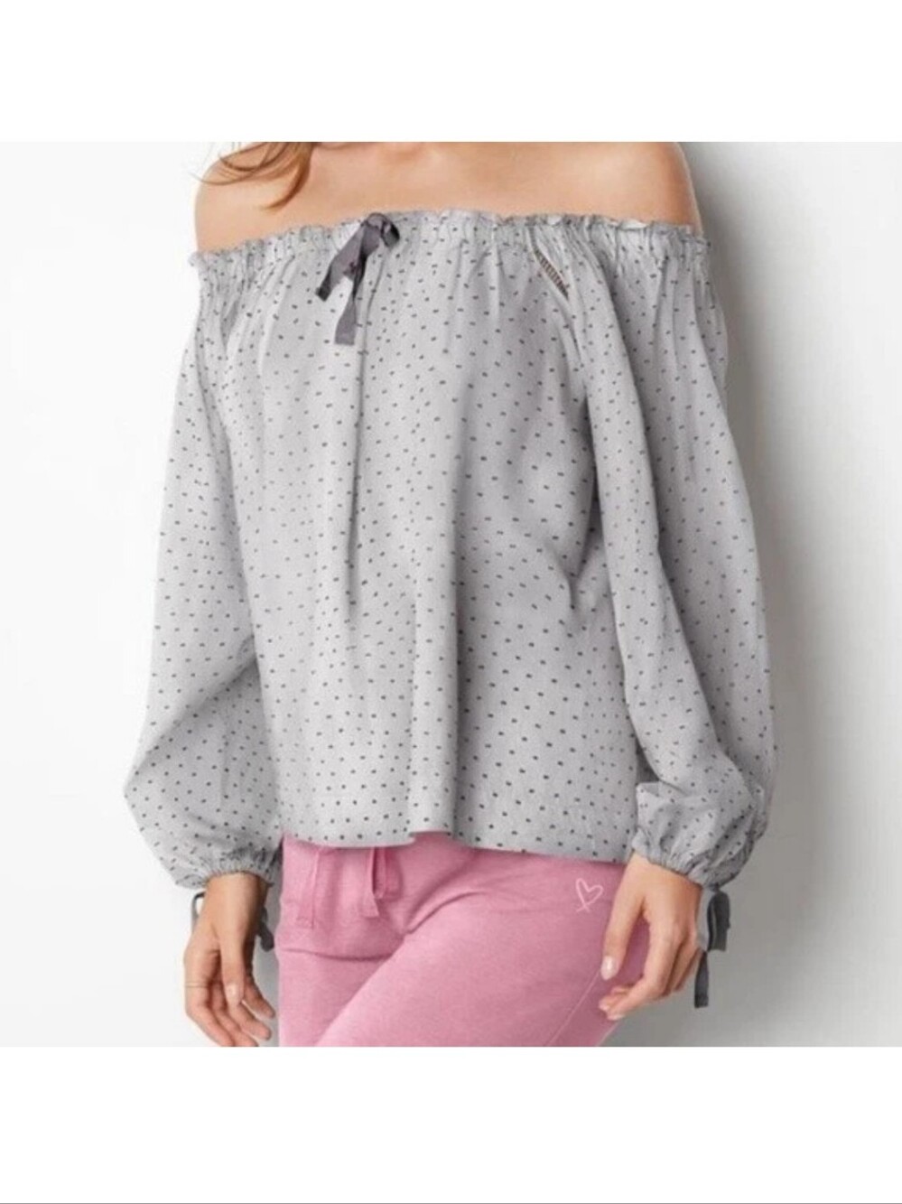 Victoria Secret Gray Sleep Off The Shoulder Top